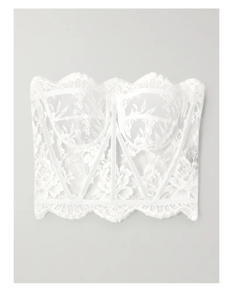 Dolce & Gabbana Grosgrain-trimmed Lace Bustier Top - White White