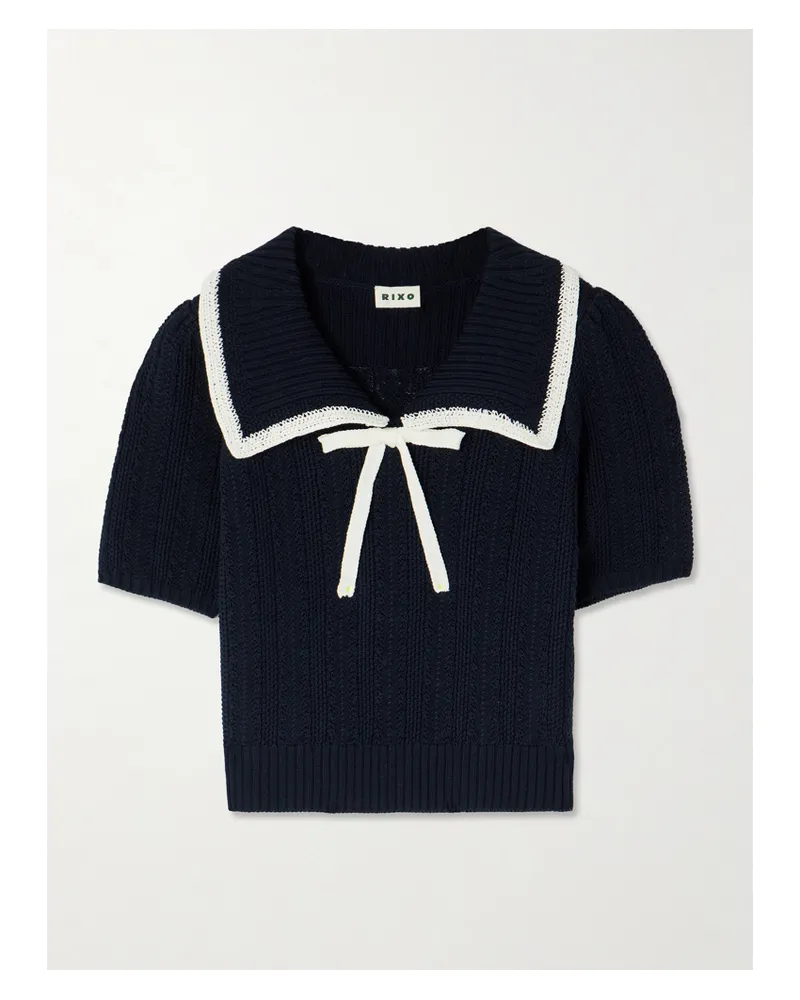 RIXO Pippa Zweifarbiger Pullover Aus Baumwolle Mit Schleife - Blau Blau