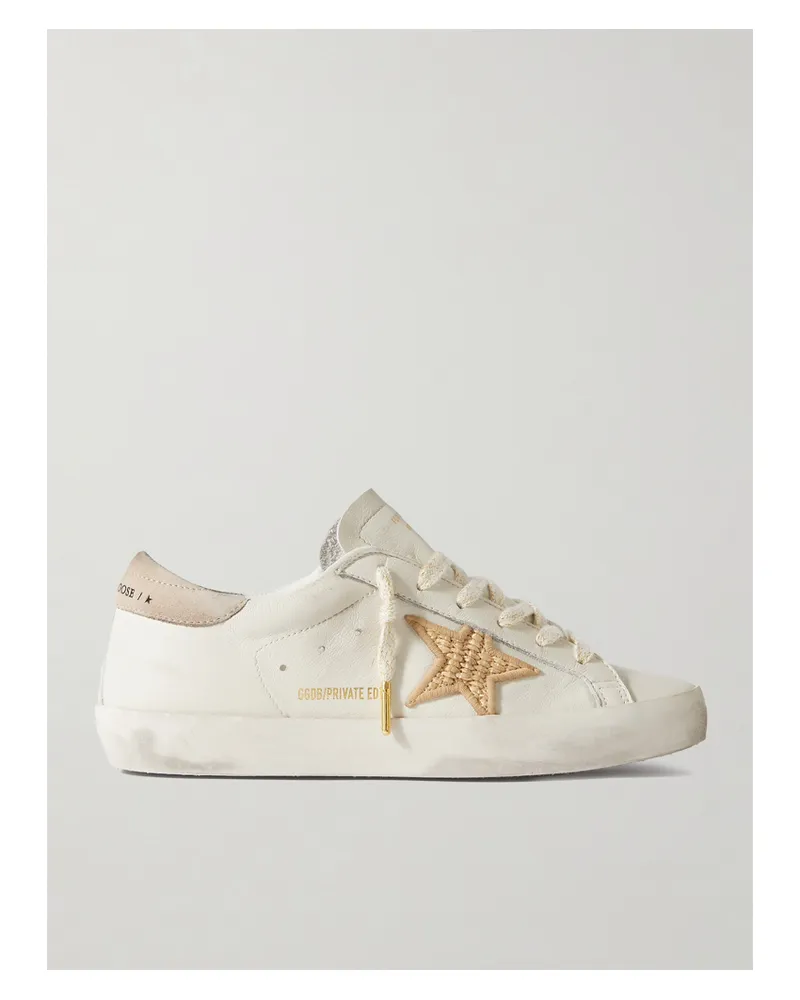 Golden Goose Super-star Sneakers Aus Leder Mit Besätzen Aus Raffiabast Mit Distressed-details - Wollweiß Wollweiß