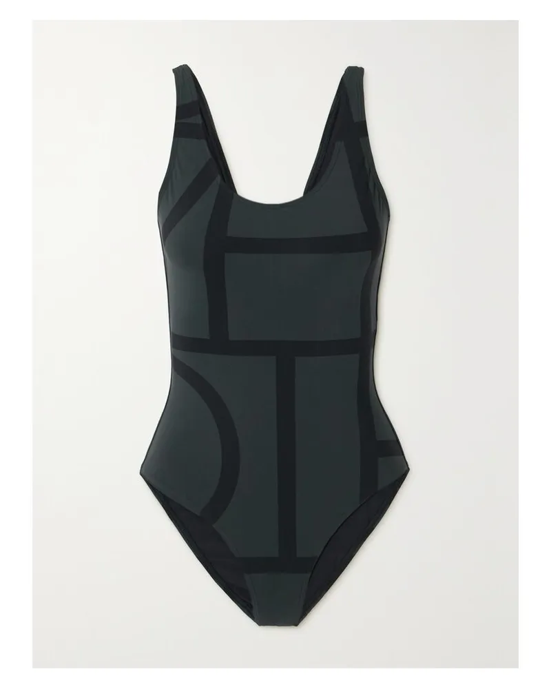 Totême Monogram Badeanzug Aus Bedrucktem Stretch-material Mit Recycelten Fasern - Schwarz Schwarz