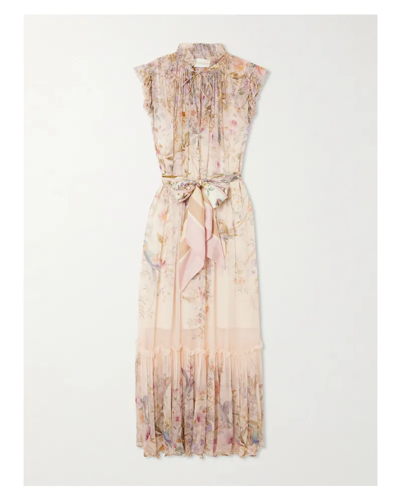 Zimmermann Rebellion Tie-detailed Ruffled Printed Chiffon Maxi Dress - Neutrals Neutrals
