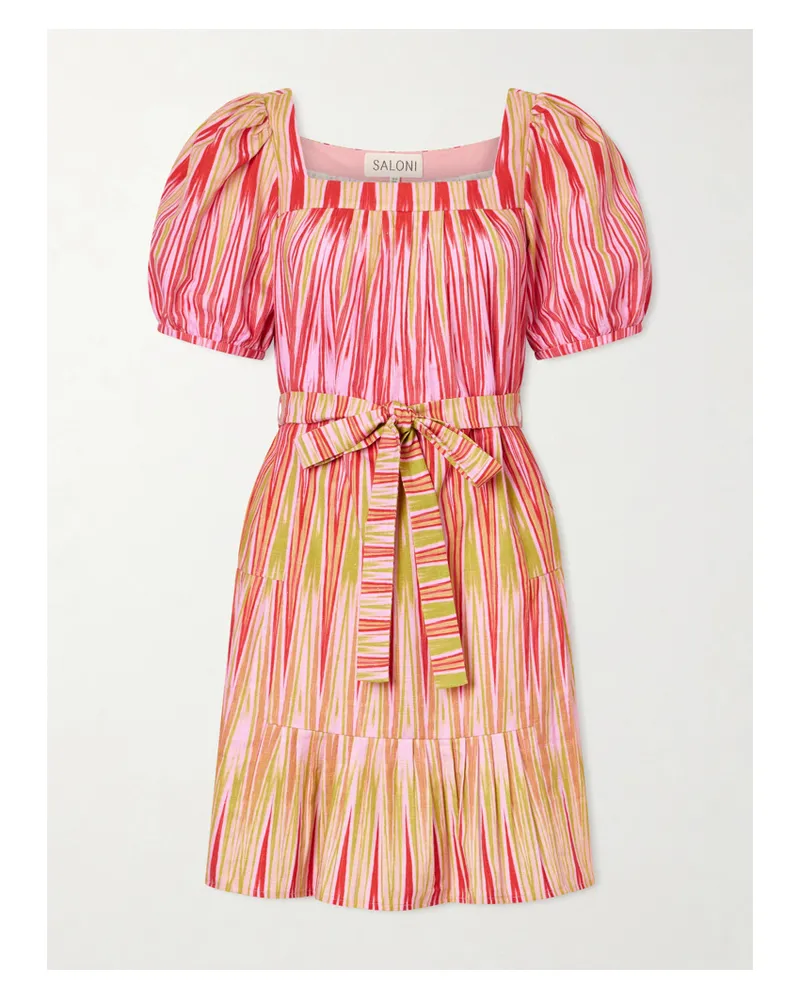 Saloni Yashi Belted Printed Cotton Mini Dress - Pink Pink