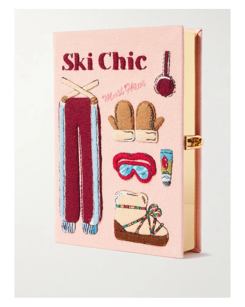 Olympia Le-Tan Ski Chic Embroidered Appliquéd Canvas Clutch - Pink Pink