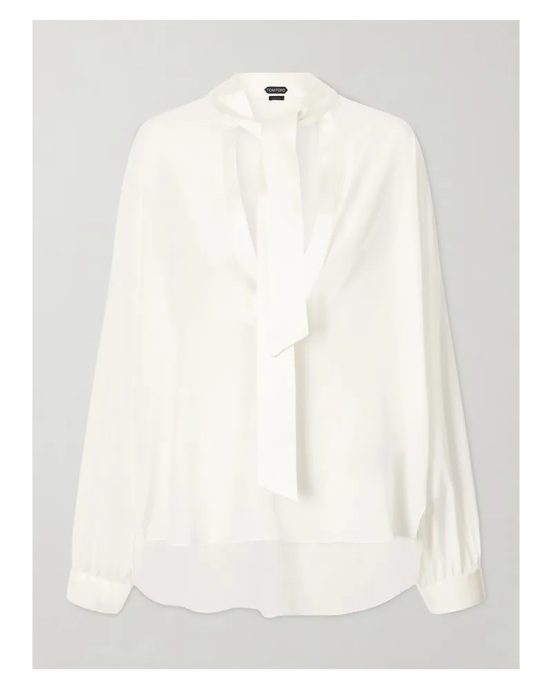 Tom Ford Schluppenbluse Aus Crêpe De Chine Aus Seide Mit Satinbesatz - Wollweiß Wollweiß
