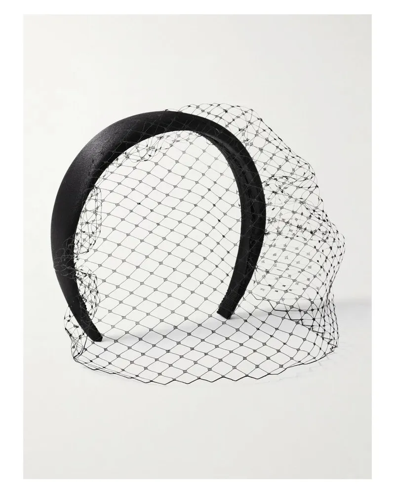 Jennifer Behr Kate Haarreif Aus Seidensatin Mit Schleier Aus Mesh - Schwarz Schwarz