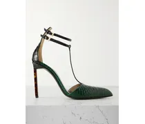 Pumps Aus Leder Mit Schlangeneffekt - Grün