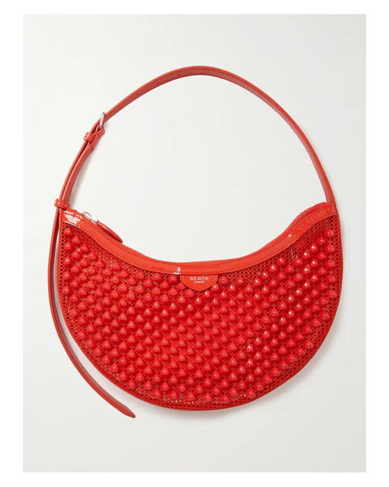 Alaïa Demi Schultertasche Aus Mesh Mit Lederbesätzen Und Verzierungen - Orange Orange