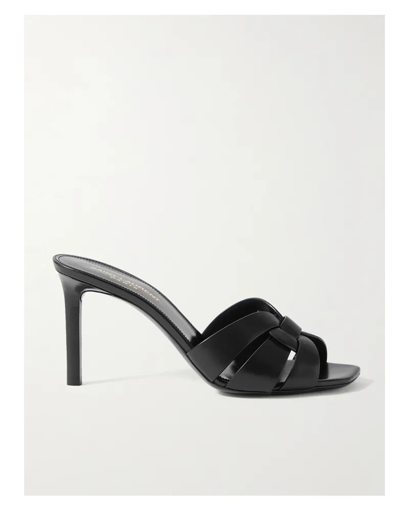 Saint Laurent Tribute Woven Leather Mules - Black Black