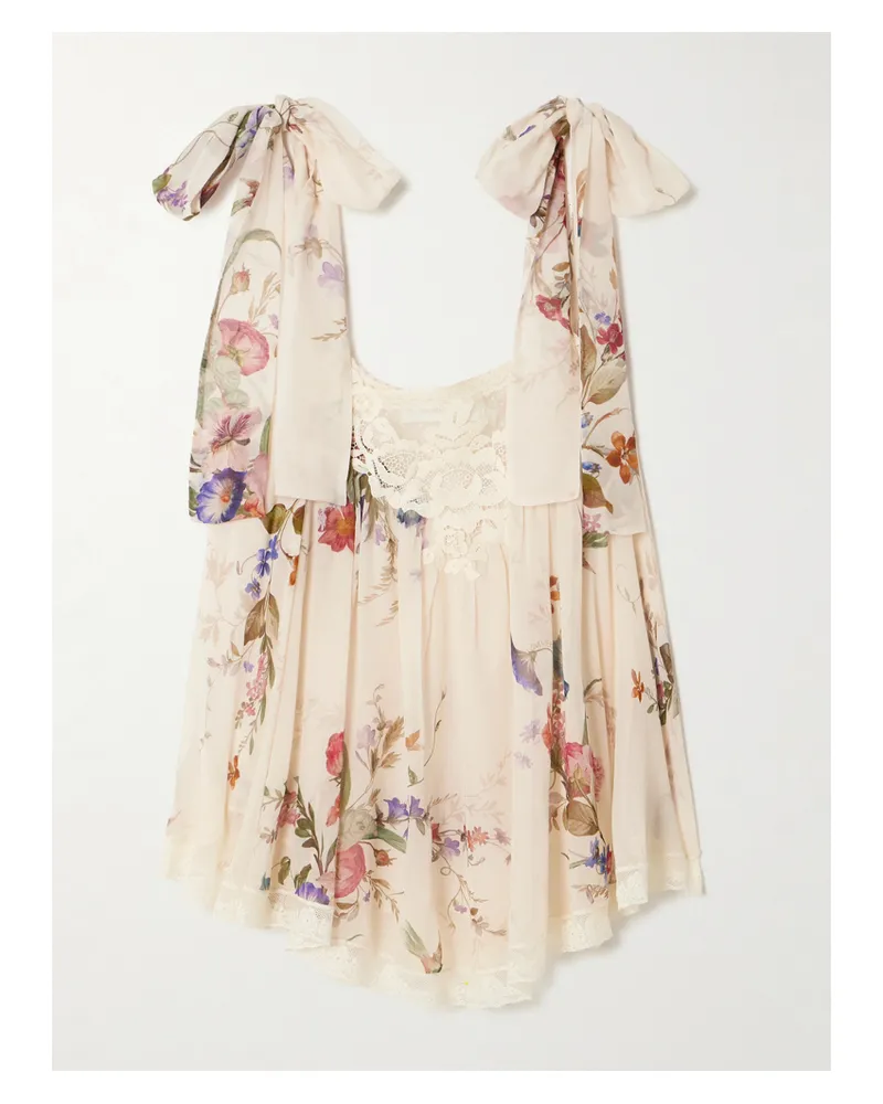 Zimmermann Patience Lace-trimmed Floral-print Cotton And Silk-blend Top - Neutrals Neutrals