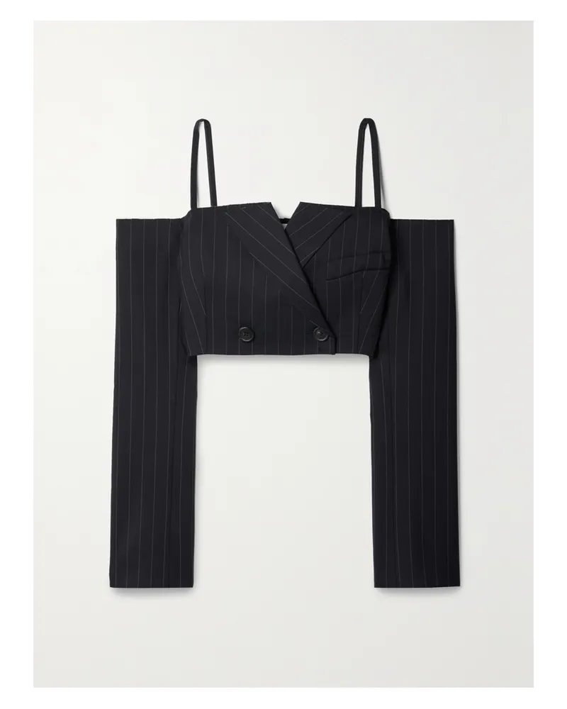 Monse Verkürzte, Schulterfreie Jacke Aus Twill Aus Einer Wollmischung Mit Nadelstreifen - Blau Blau