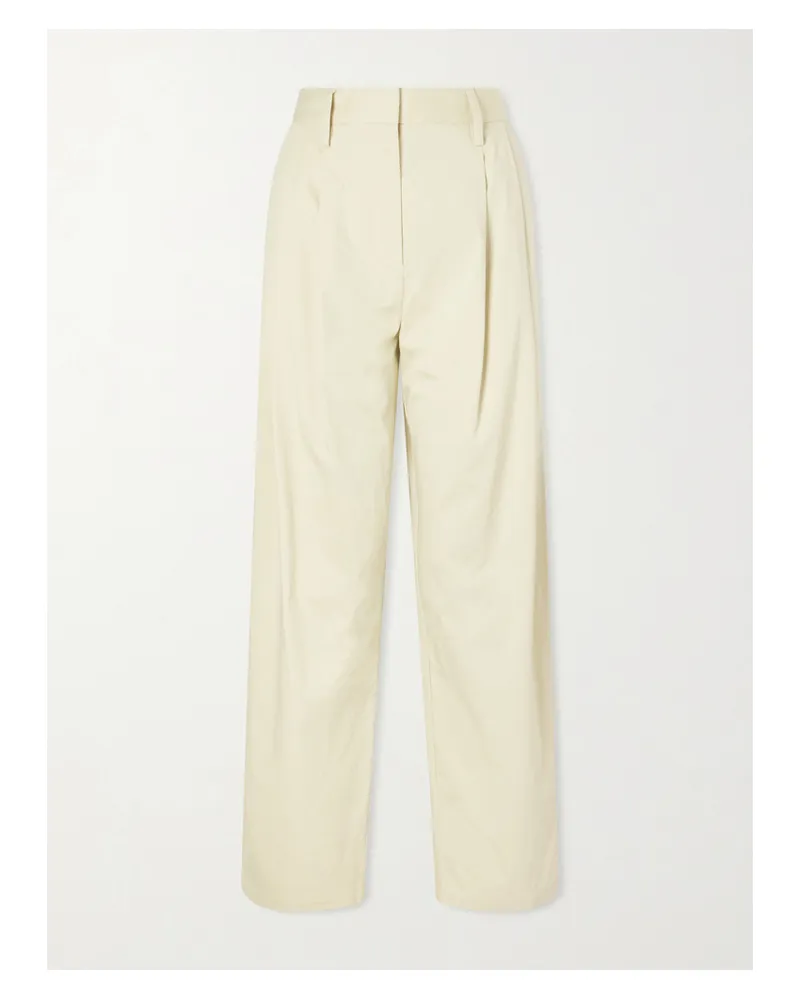 Proenza Schouler Taya Pleated Cotton-blend Straight-leg Pants - Yellow Yellow