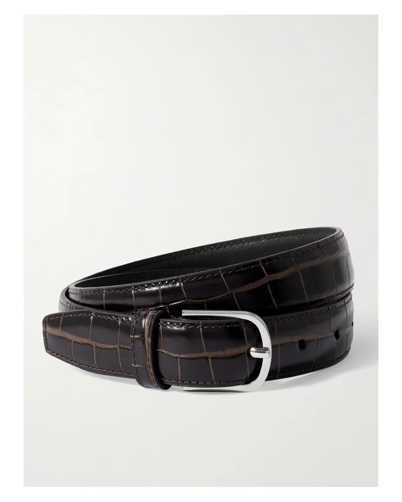 Totême Croc-effect Leather Belt - Brown Brown