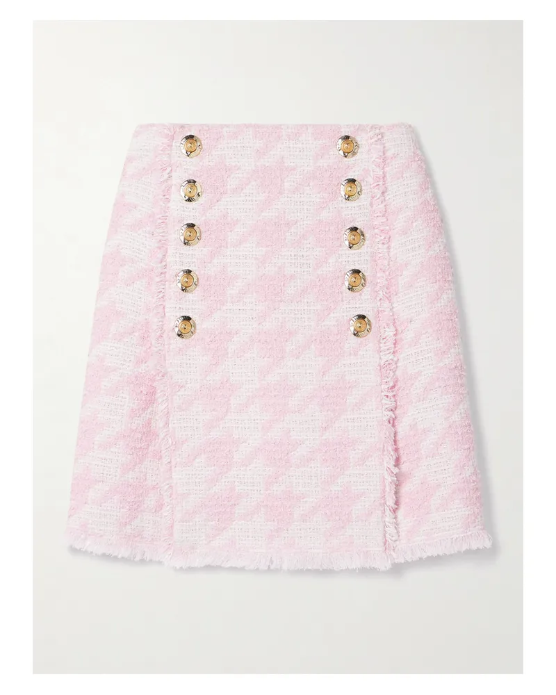 Balmain Minirock Aus Tweed Aus Einer Karierten Baumwollmischung Mit Falten Und Zierknöpfen - Pink Pink