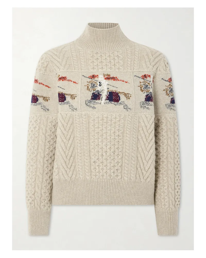 Burberry Stehkragenpullover Aus Einer Woll-kaschmirmischung In Zopfstrick Mit Jacquard-motiven - Neutral Neutral