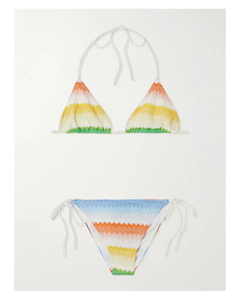 Missoni Mare Triangel-bikini Aus Gestreiftem Metallic-häkelstrick - Mehrfarbig Mehrfarbig
