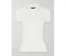 Embroidered Ribbed Wool-blend Polo Shirt - White