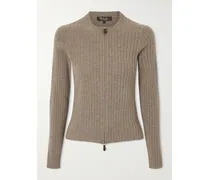Ribbed Cashmere Cardigan - Brown