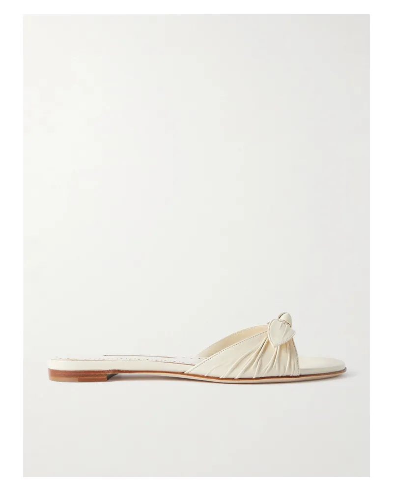 Manolo Blahnik Lolloflat Pantoletten aus Leder Creme