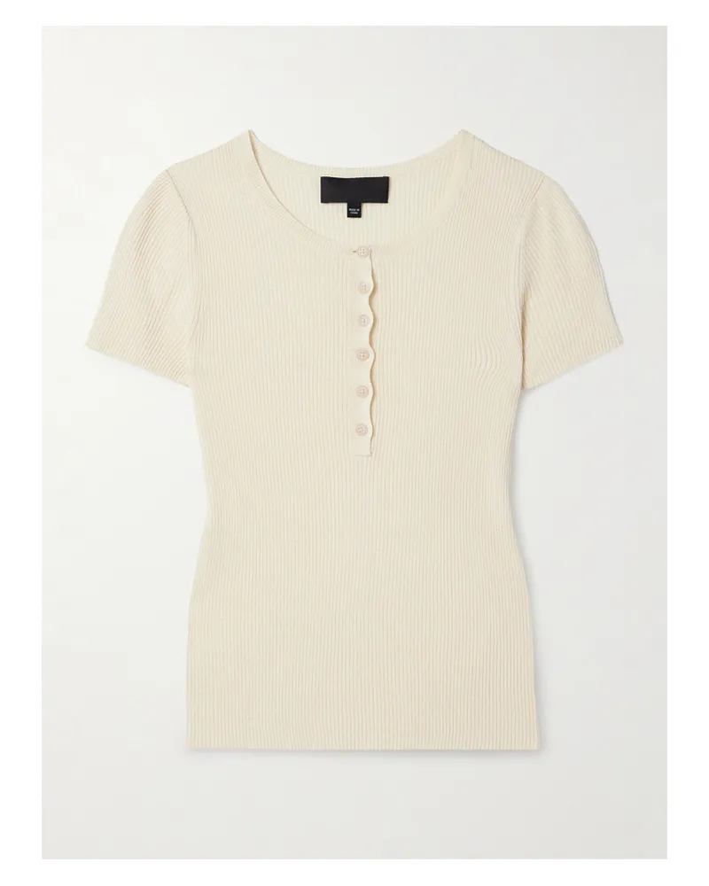 Nili Lotan Francene Ribbed Silk Henley T-shirt - Ivory Ivory