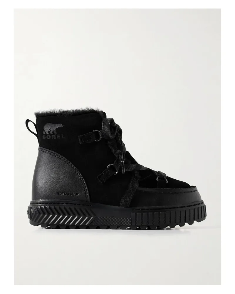 Sorel Ona Ave™ Schnürstiefel Aus Veloursleder Mit Lederbesätzen Und Futter Aus Shearling-imitat - Schwarz Schwarz