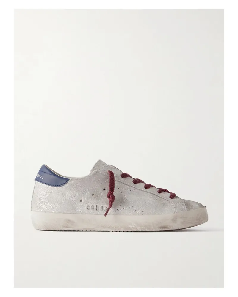 Golden Goose Super-star Sneakers Aus Metallic-veloursleder Mit Lederbesätzen In Distressed-optik - Weiß Weiß