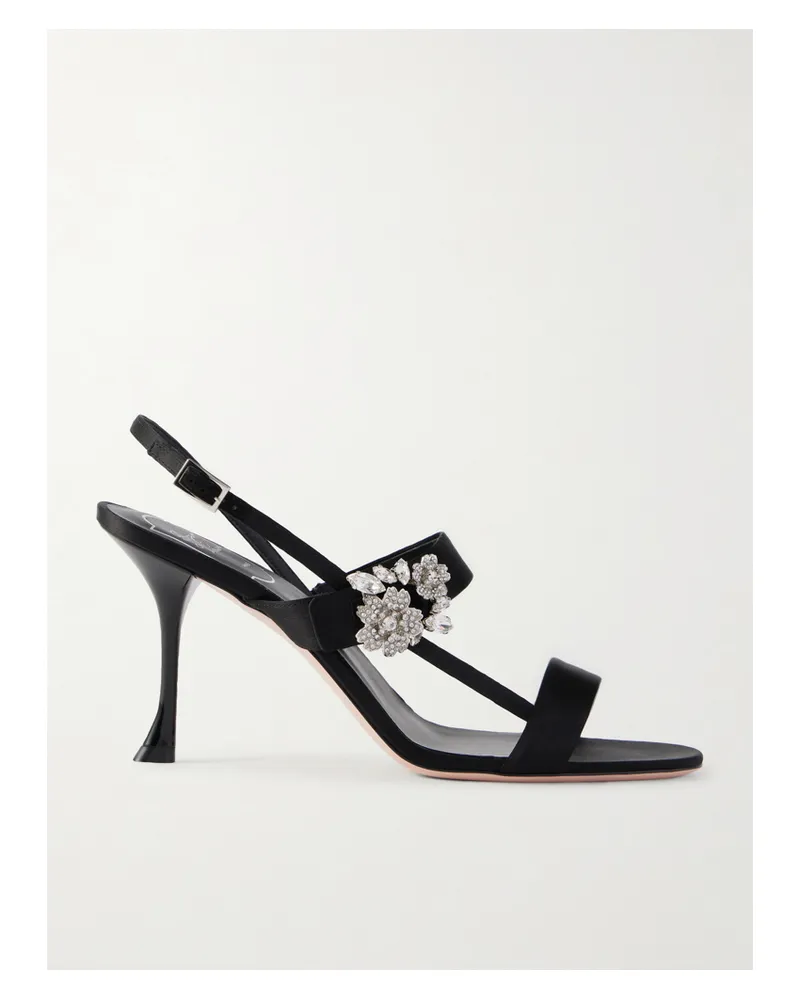 Roger Vivier Mini Bouquet 85 Crystal-embellished Satin Sandals - Black Black