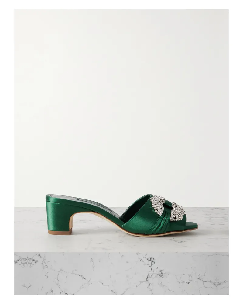 Manolo Blahnik Prinap 50 Mules Aus Satin Mit Kristallen Und Raffungen - Grün Grün