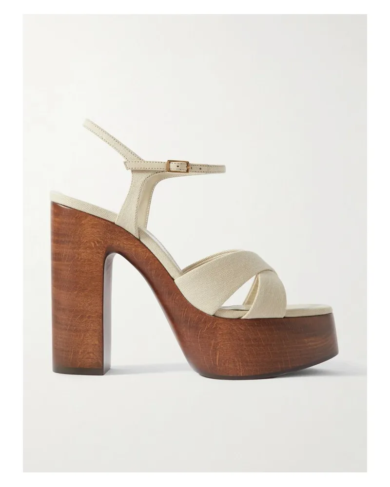 Saint Laurent Bianca Plateausandalen Aus Canvas - Neutral Neutral
