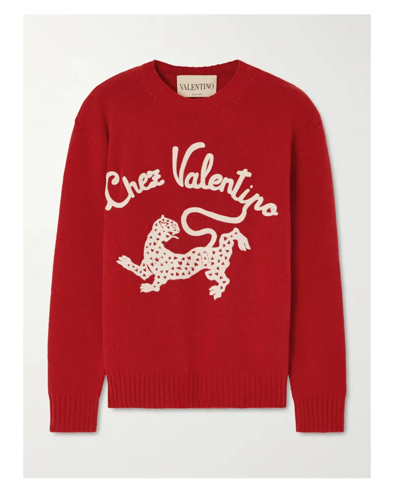 Valentino Garavani Embroidered Wool Sweater Red