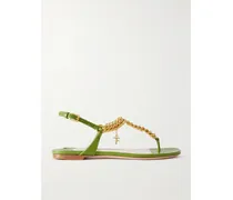 Zenith Slingback-zehensandalen Aus Leder Mit Eidechseneffekt Und Kette - Grün