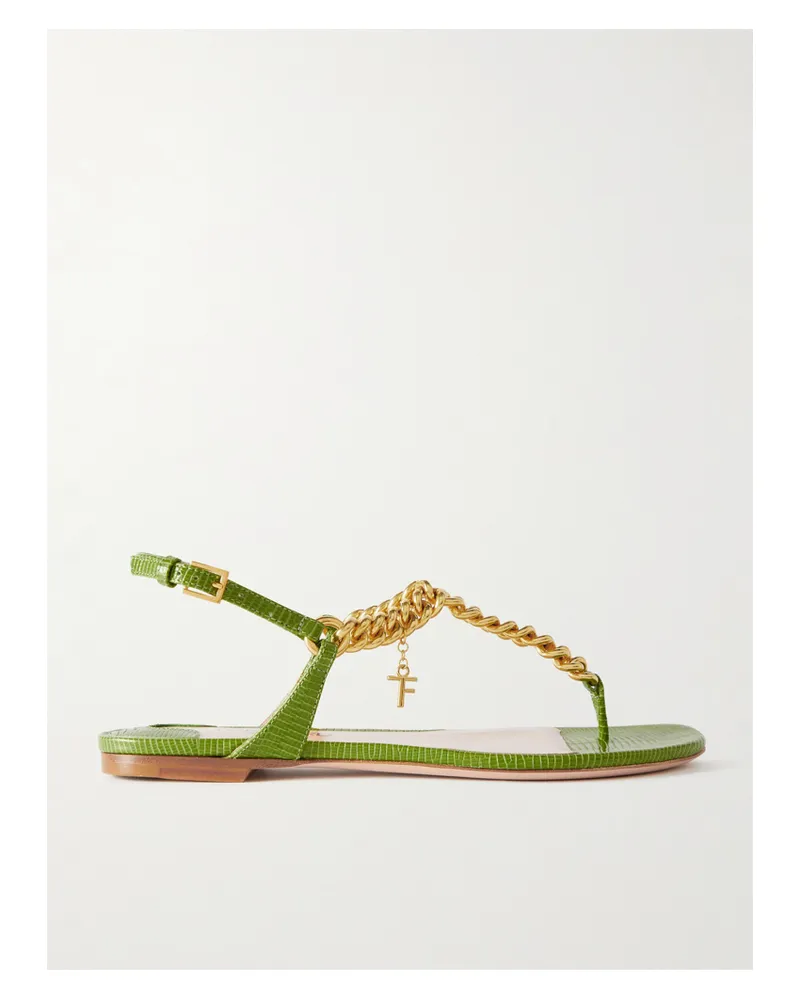 Tom Ford Zenith Slingback-zehensandalen Aus Leder Mit Eidechseneffekt Und Kette - Grün Grün