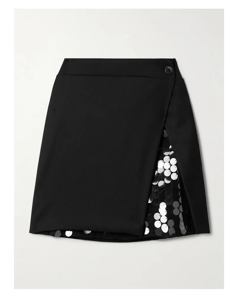 16ARLINGTON Noelia Minirock Mit Wickeleffekt Aus Twill Und Tüll Mit Pailletten - Schwarz Schwarz