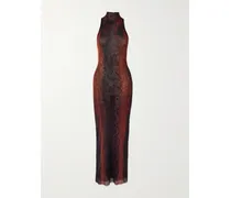 Snake-print Mesh Midi Dress - Brown