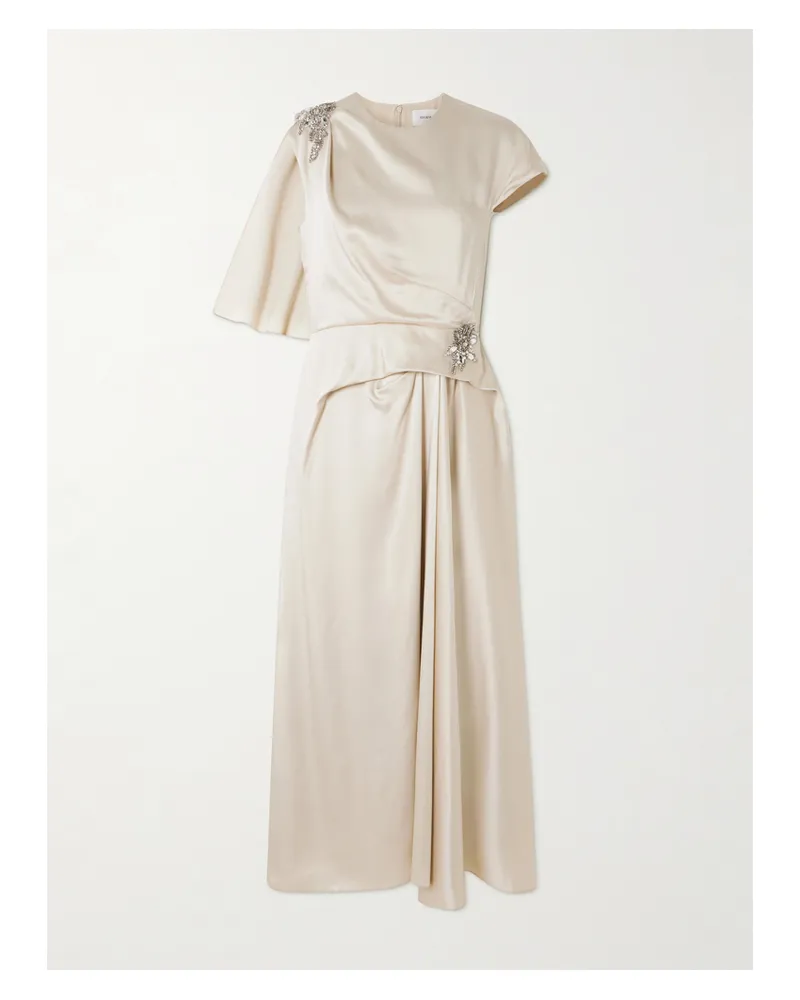 Erdem Asymmetric Crystal-embellished Draped Satin Dress - Neutrals Neutrals