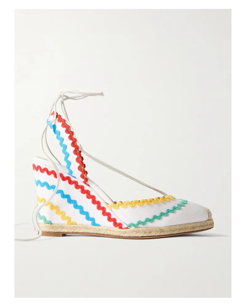 Aquazzura Ric Rac 85 Espadrilles-wedges Aus Raffiabast Mit Lederbesätzen - Weiß Weiß