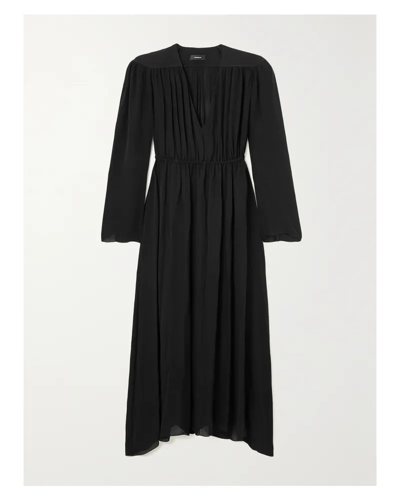 WARDROBE.NYC Maxikleid Aus Seiden-voile Mit Raffungen - Schwarz Schwarz