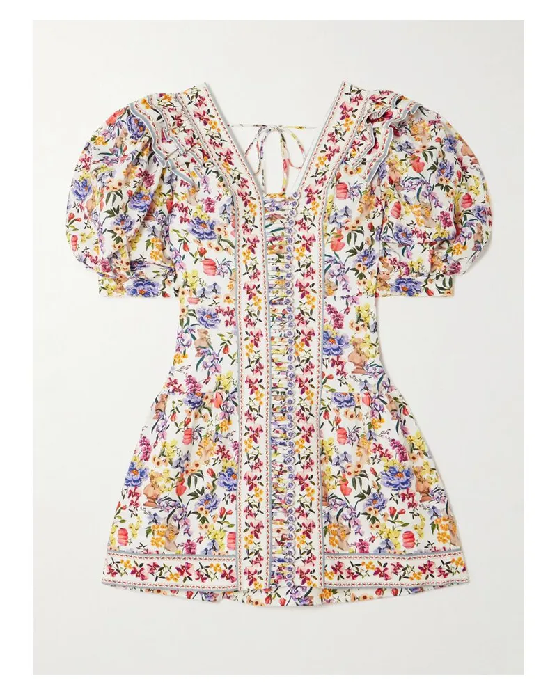 FARM Rio Greek Garden Minikleid Aus Einer Leinen-lenzing™-ecovero™-mischung Mit Blumenprint Und Rüschen - Weiß Weiß