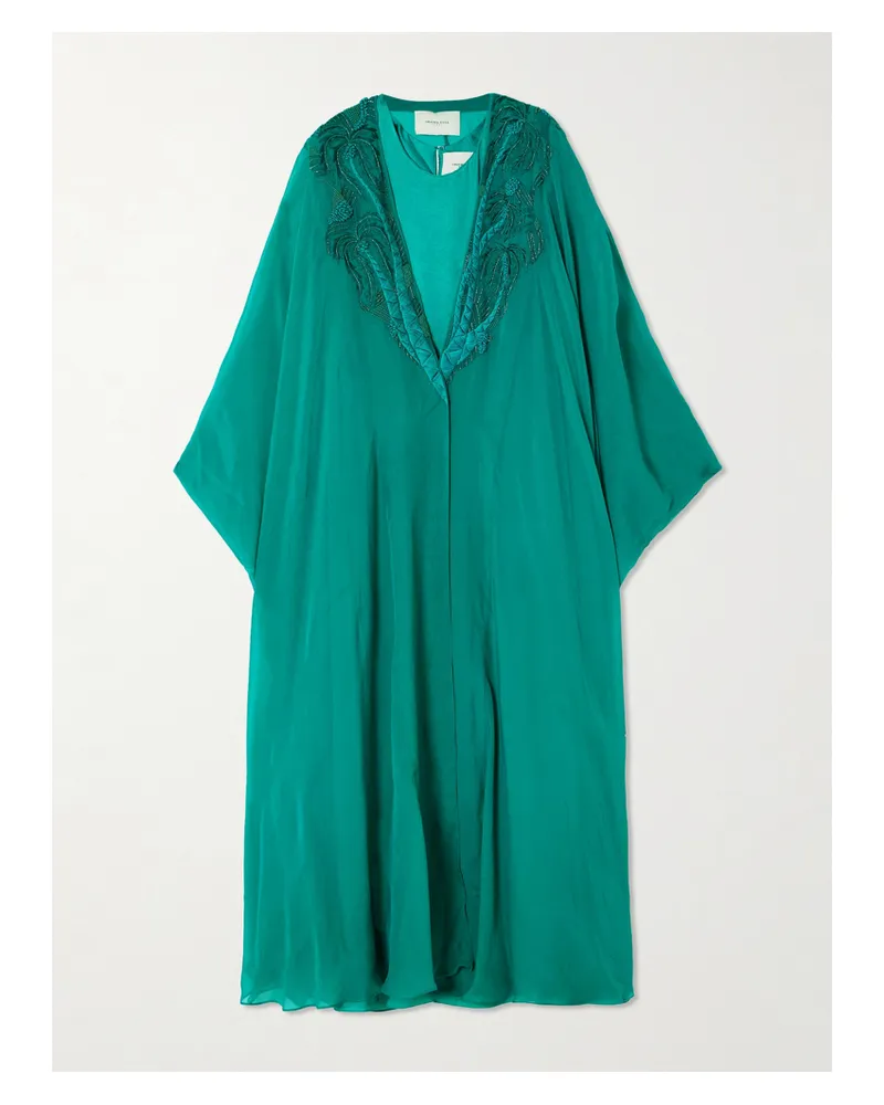 SHATHA ESSA Robe Und Cape Aus Satin Und Chiffon Aus Einer Seidenmischung Mit Verzierungen Und Stickereien - Grün Grün