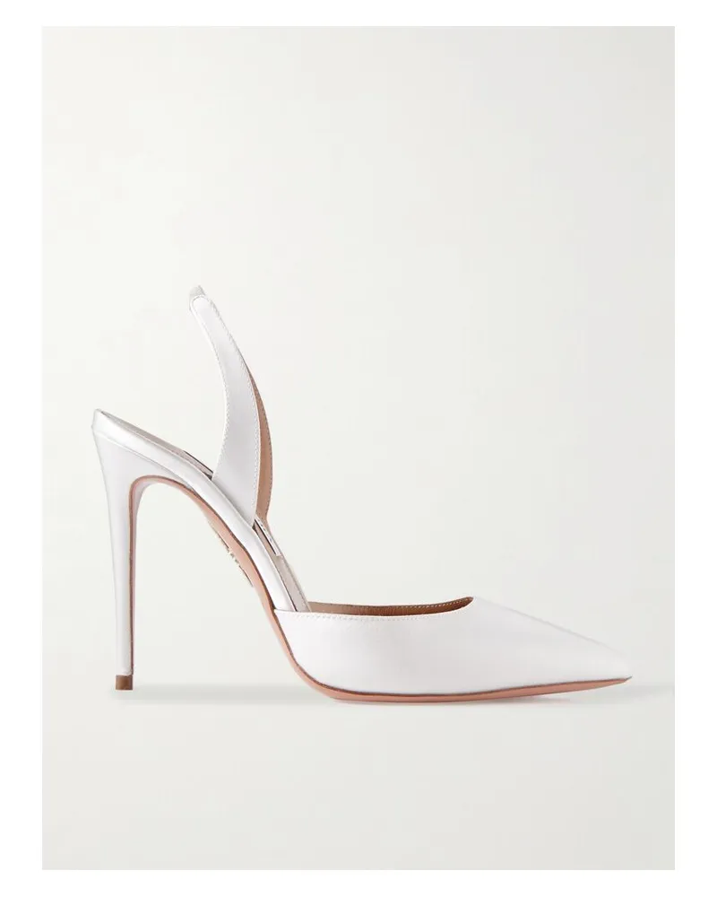 Aquazzura So Nude 105 Slingback-sandalen Aus Satin - Weiß Weiß
