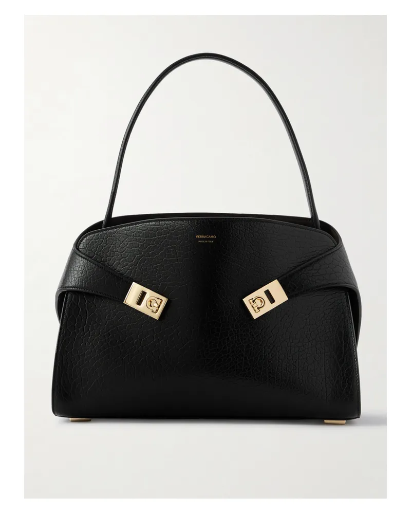 Ferragamo Hug Maxi Cracked-leather Tote - Black Black