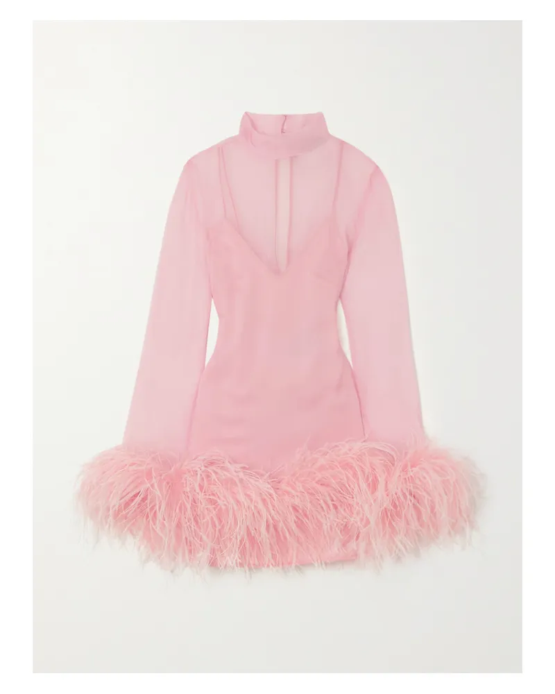 Taller Marmo Gina Spirito Minikleid Aus Seiden-georgette Mit Federn - Pink Pink