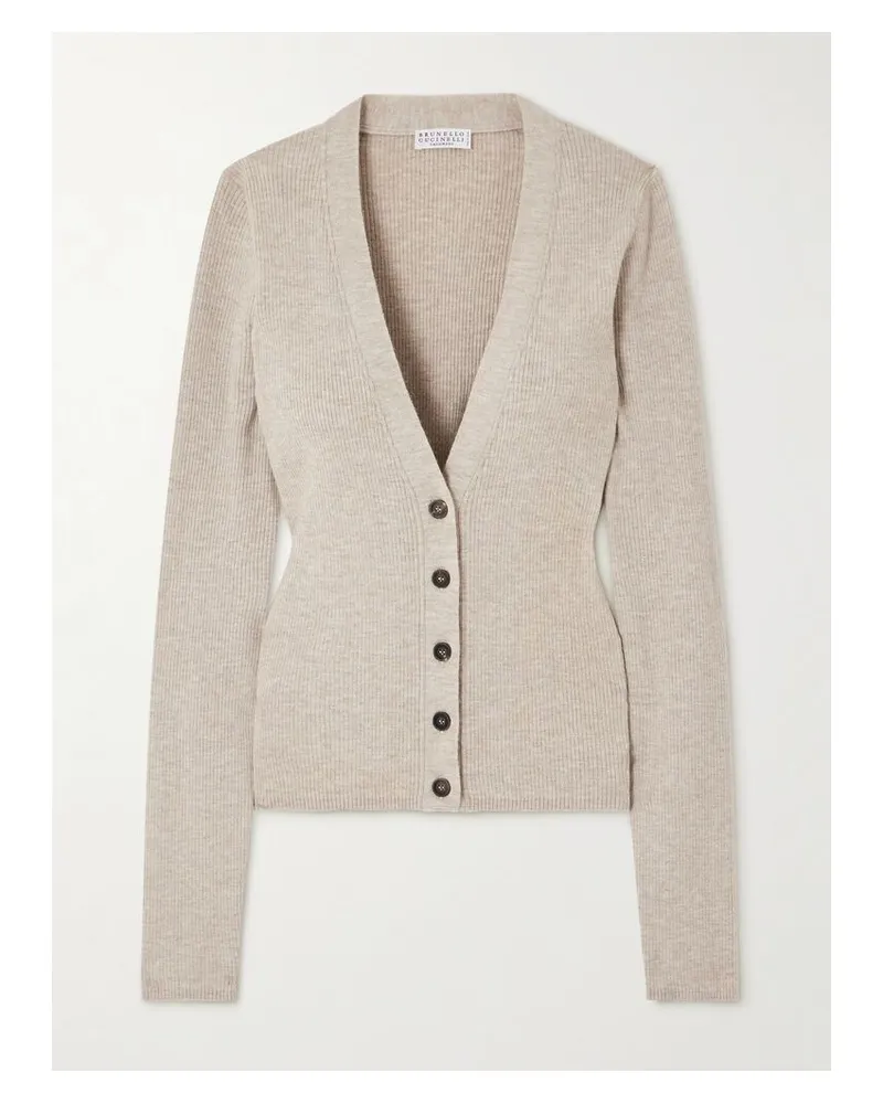 Brunello Cucinelli Cardigan Aus Metallic-rippstrick - Neutral Neutral