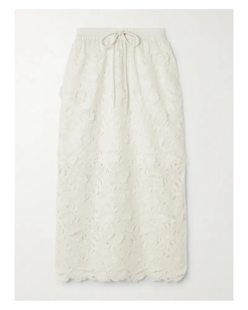 Zimmermann Patience Broderie Anglaise Cotton Midi Skirt - Ivory Ivory