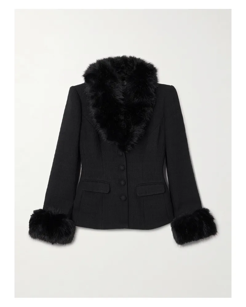 Self-Portrait Jacke Aus Bouclé-tweed Mit Plüschbesatz - Schwarz Schwarz