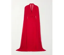 Cape-effect Bow-embellished Crepe Gown - Red