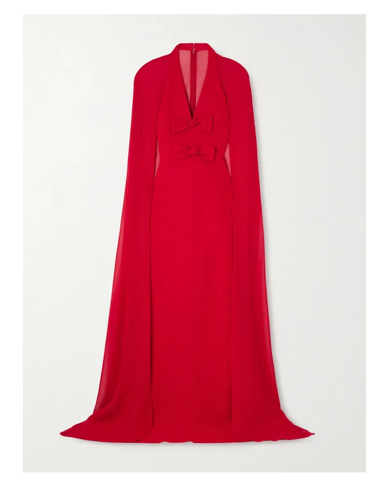 Elie Saab Cape-effect Bow-embellished Crepe Gown - Red Red