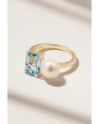 MATEO Ring aus 14 Karat Gold mit Topas Und Perle Blau