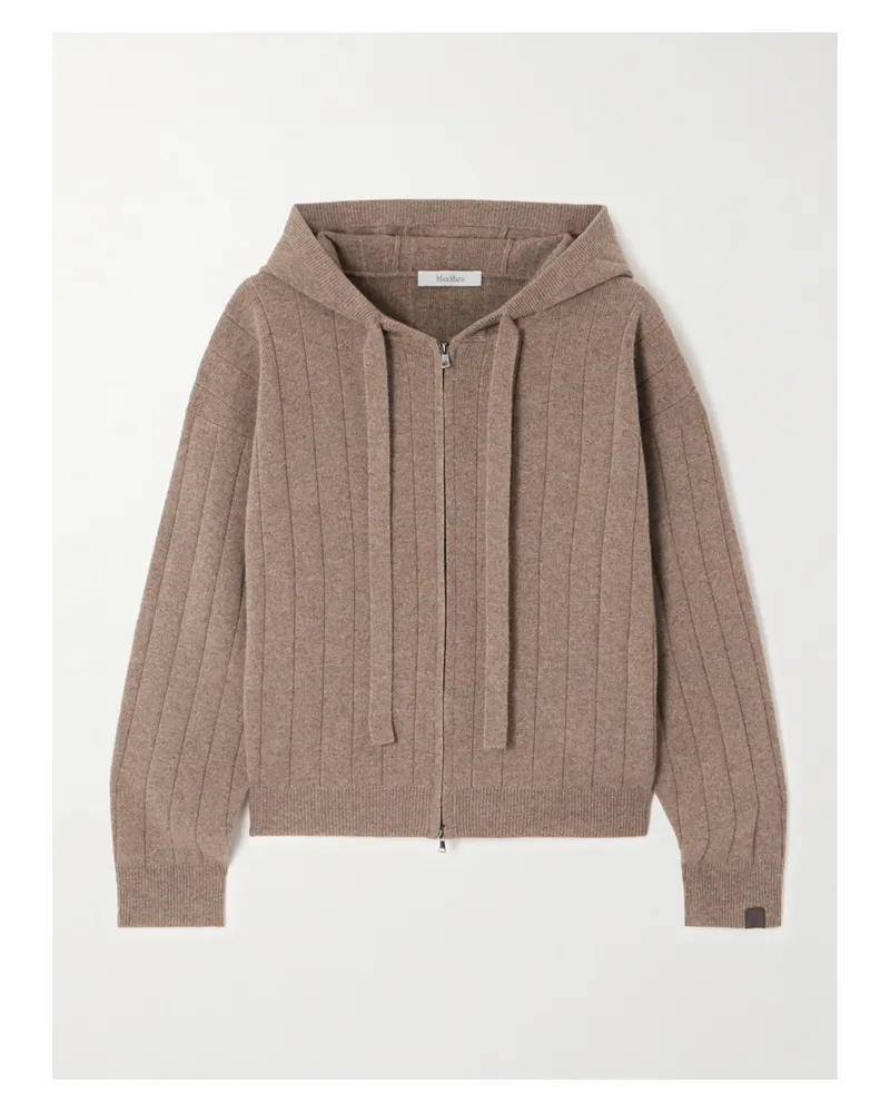 Max Mara Ruberia Kapuzenjacke Aus Geripptem Kaschmir Mit Reißverschluss - Braun Braun