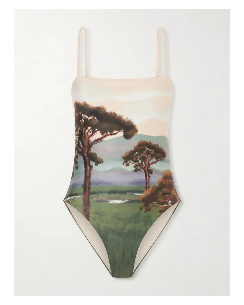 AGUA BENDITA Durazno Paraiso Faux Pearl-embellished Printed Stretch Recycled Swimsuit - Green Green