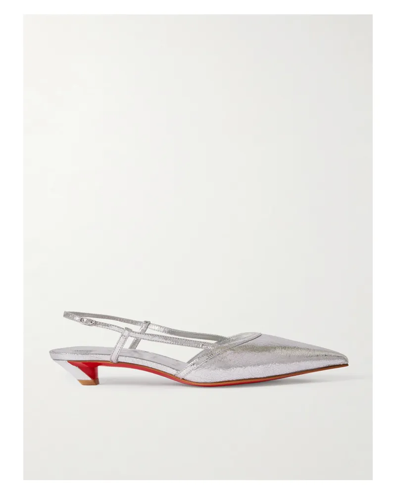 Christian Louboutin Miss Z Slingina 25 Slingback-pumps Aus Metallic-leder In Knitteroptik - Silber Silber